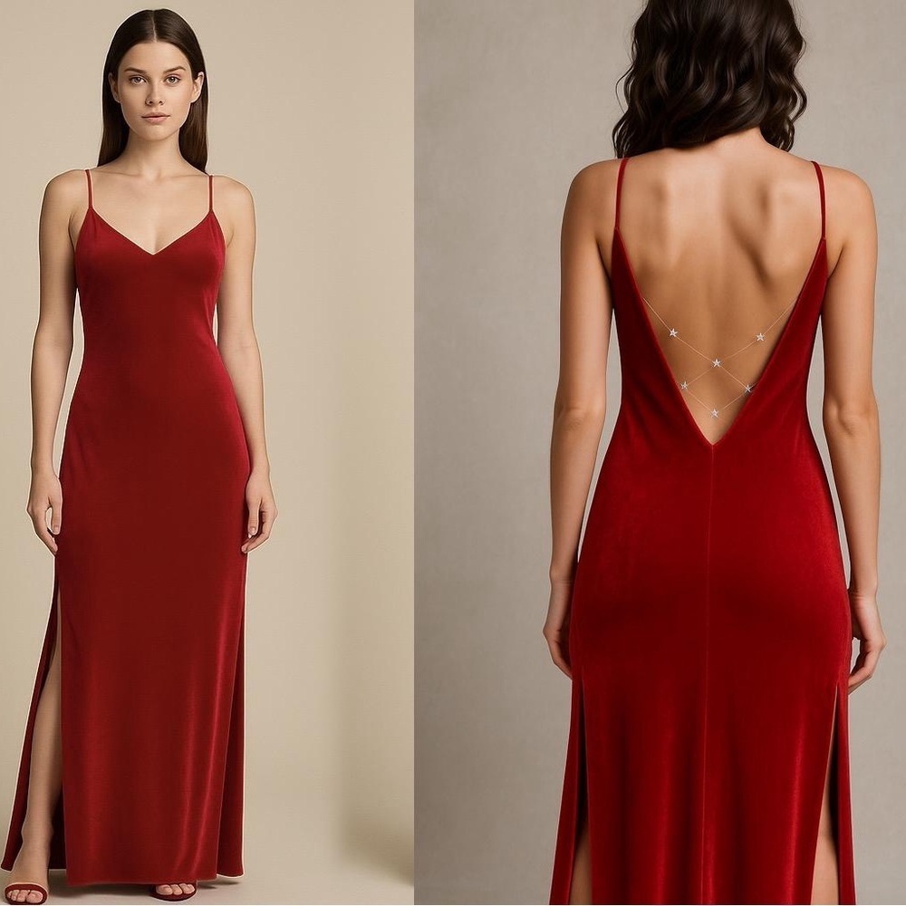 Vintage 90s Y2k Niki Livas Red Velvet Gown NWT - Picture 1 of 13